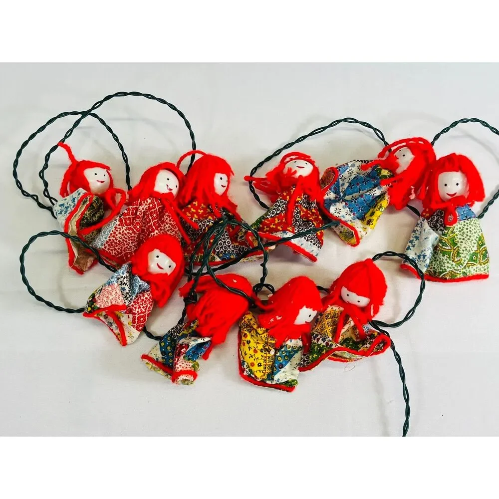 VTG RADIANT Country Style Cloth Doll String Lights TESTED WORK Raggedy Ann